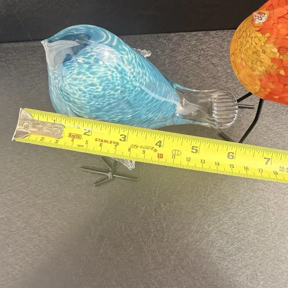 BIRDS Style Hand-Blown Glass Birds Figurines Tall Metal Legs (set/2 birds) - Picture 5 of 16